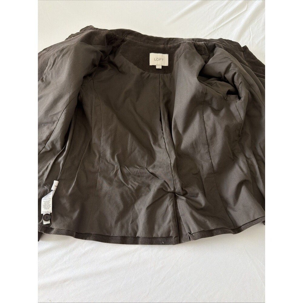 Vtg Ann Taylor Loft Velvet Blazer Peplum Jacket Woman’s 10 Brown Mandarin Collar - Picture 12 of 12